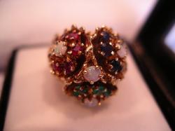 Multi gem gold cluster ring