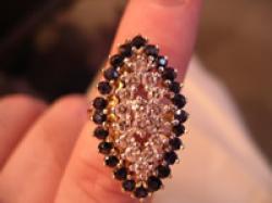 Lozenge shaped diamond sapphire ring